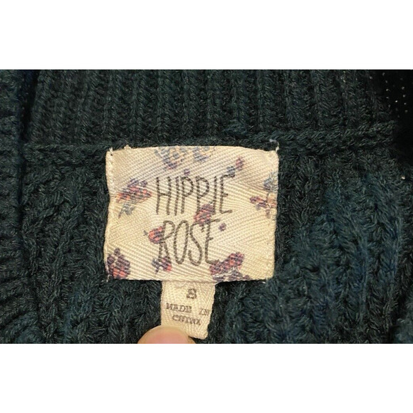 Hippie Rose Sweater Womens Small Green Ribbon Ties Pullover Fisherman Turtleneck - Picture 6 of 12
